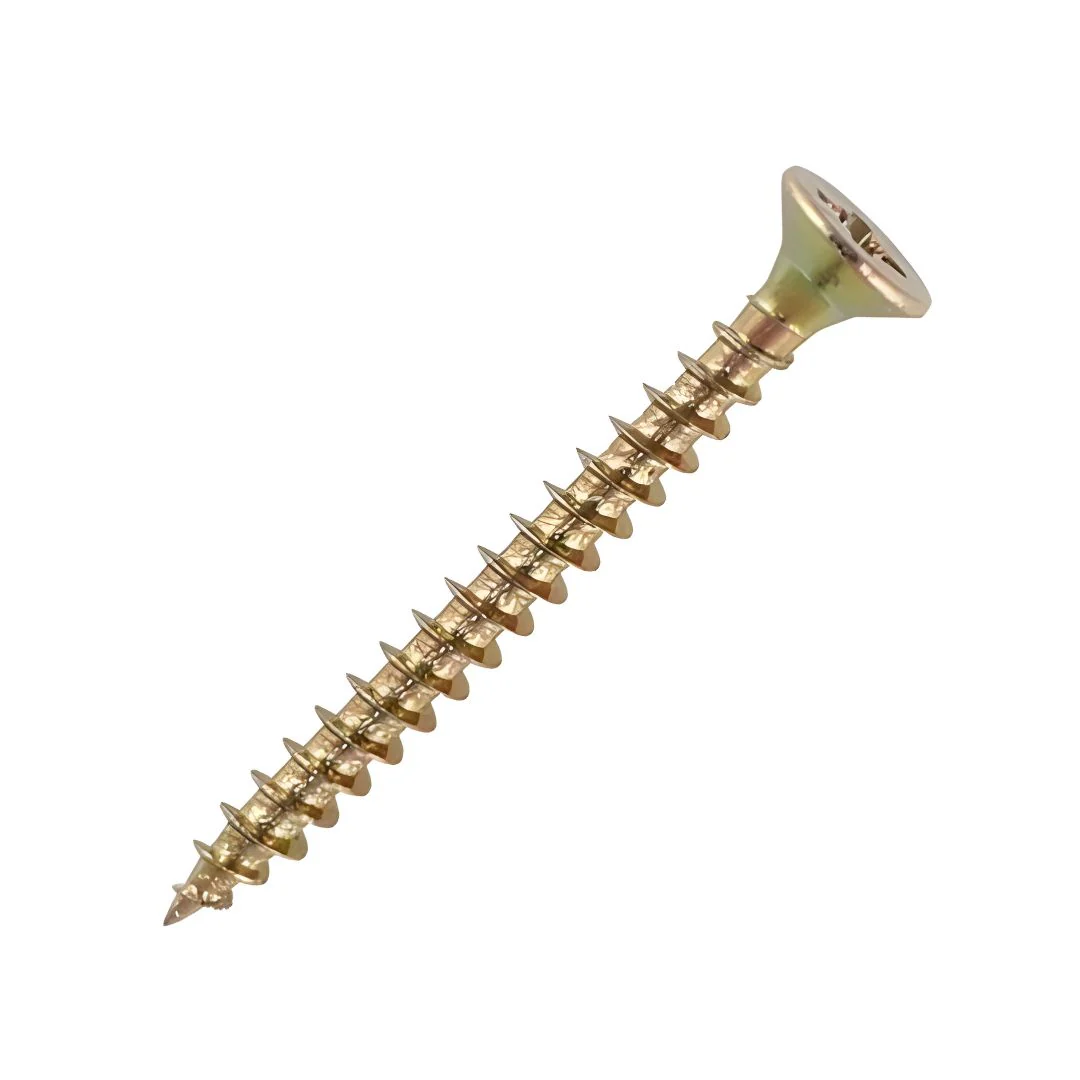 Chipboard Fully Threaded Countersunk Pozi Screws 6 x 50mm - Yellow Zinc