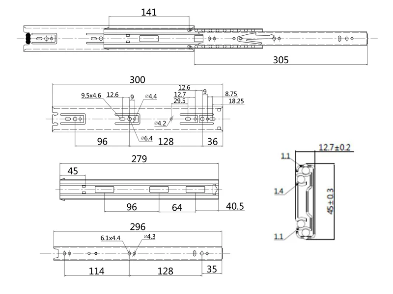 Ball Bearing Drawer Runner - 45kg Load Rating - 300mm - Image 2