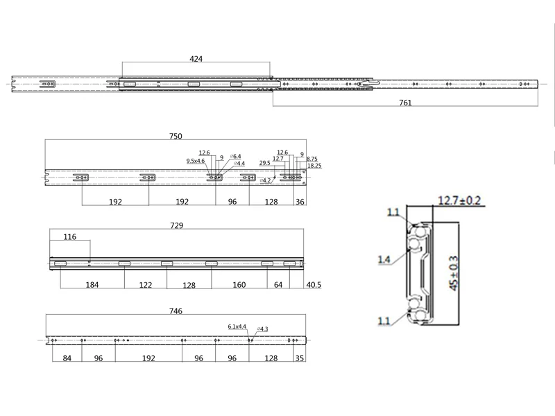 Ball Bearing Drawer Runner - 45kg Load Rating - 750mm - Image 2