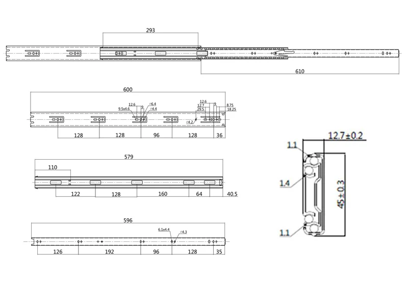 Ball Bearing Drawer Runner - 45kg Load Rating - 600mm - Image 2