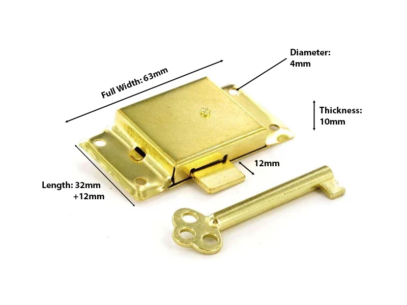 Cupboard Door Lock - 63mm Width - Brass with 2 Keys - Image 2