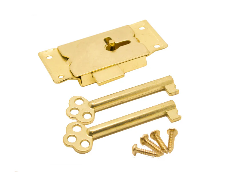 Cupboard Door Lock - 63mm Width - Brass with 2 Keys - Image 3