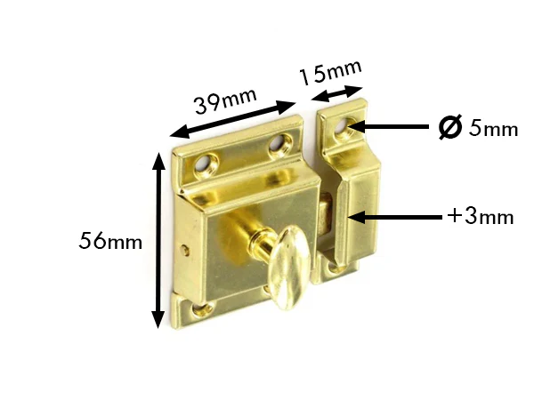 Cupboard Thumbturn Catch - 56mm - Brass Plated - Image 2