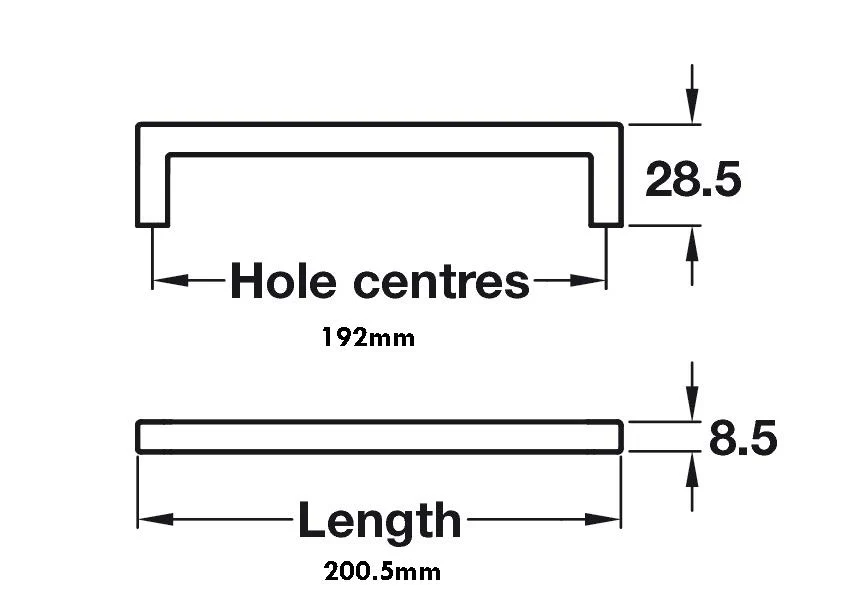 Pull D Handle Hole Centres 192mm - Matt Chrome - Image 2
