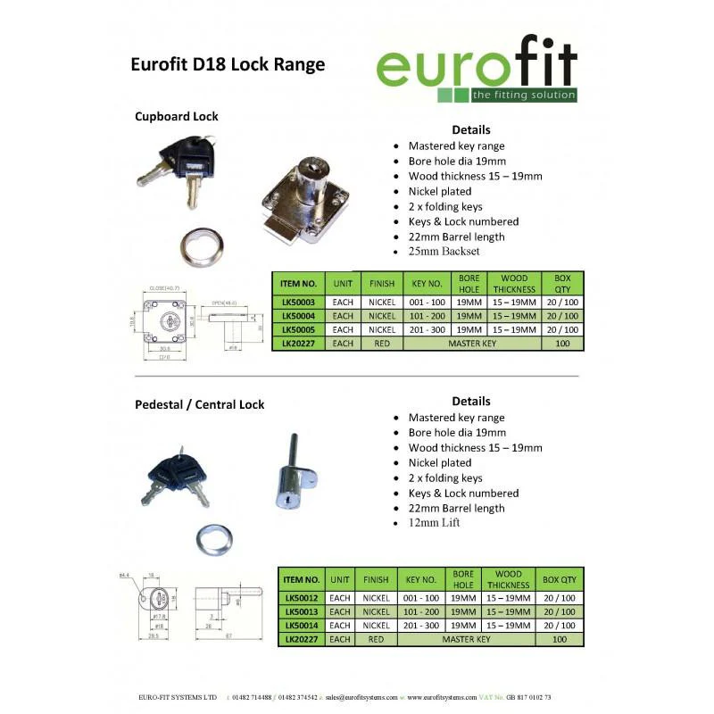 D18 Pedestal Lock Key 101-200 R/H Barrel 18 x 20mm - Image 3