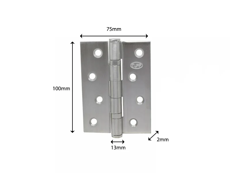 CE Graded Double Ball Butt Hinge H100 x W75 x T2mm,- Stainless Steel (304) - Image 3