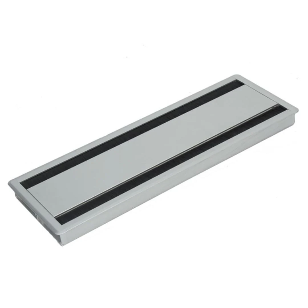 Double Exit Cable Tidy Grommet 400mm x 140mm x 25mm - Silver