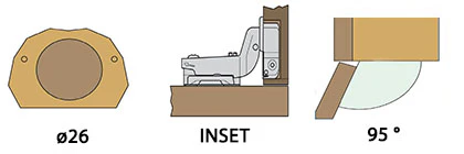 Slide On Tutti Inset Mini Cabinet Hinge 95° On 26mm Cup Diameter - Image 4