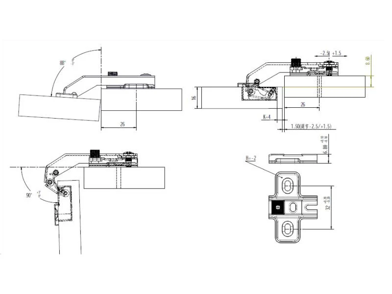 IntAfit Blind Corner Cabinet Mini Hinge 90° On 26mm Cup Diameter - Image 2