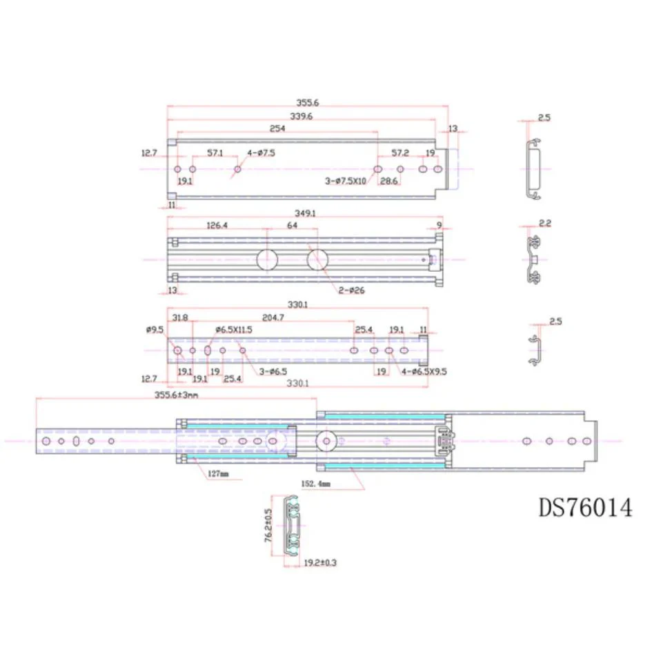 Heavy Duty Drawer Runner 355mm - 250kg - Full Extension - Image 2