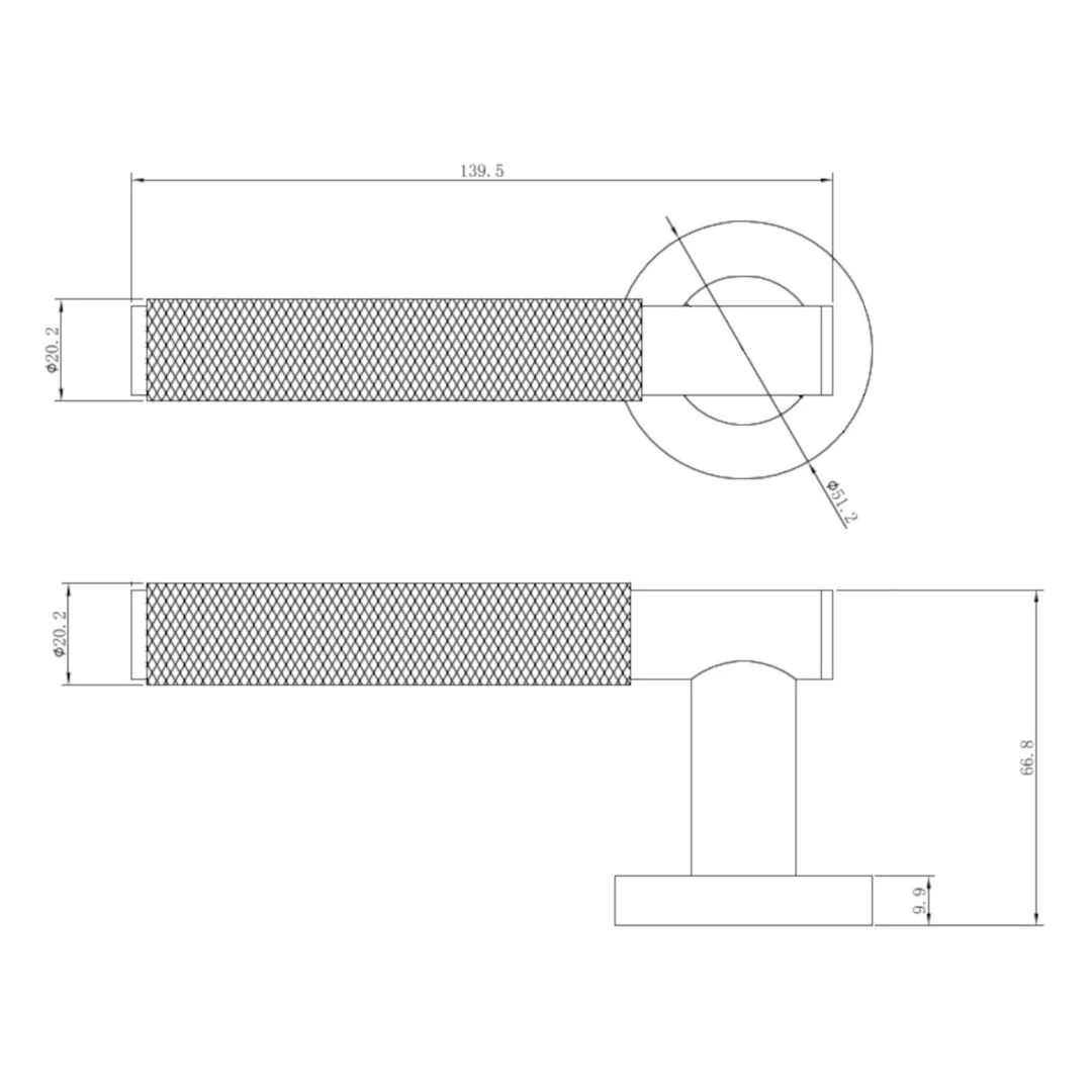 Knurled Lever on Rose Passage Handle 139mm Matt Black - Image 2