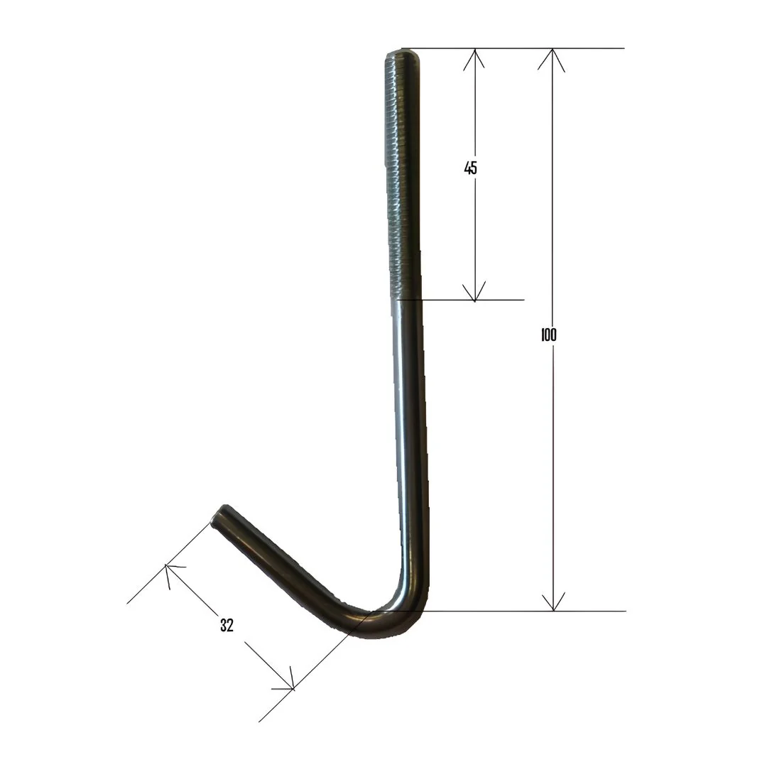 M6 x 100mm Hook Bolt (45mm Thread) - Zinc - Image 2