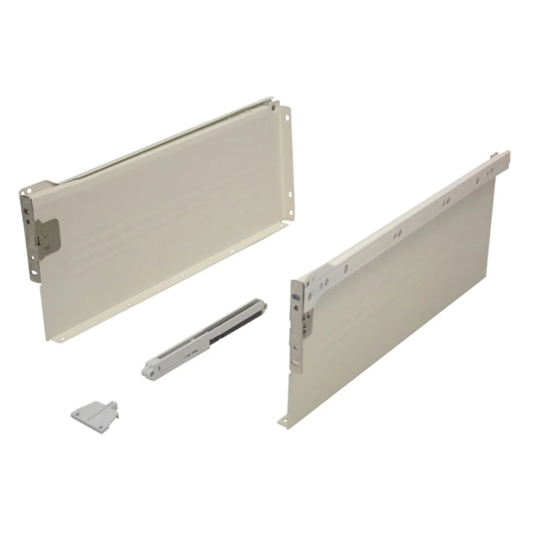 Metal Drawer Side Pack 400mm - 25kg - 75% Extension - Cream - Soft Close Damper Included