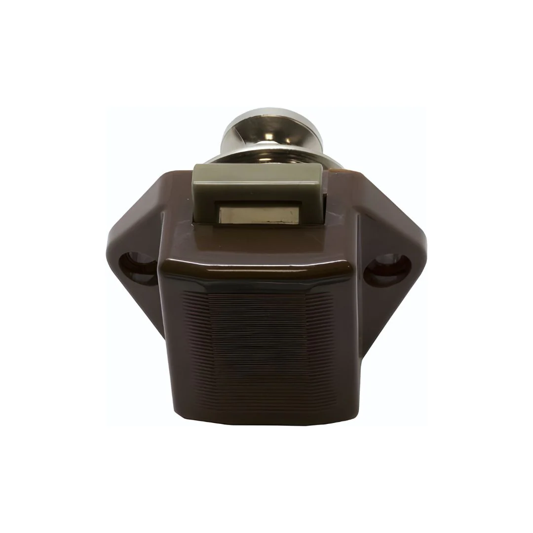 Mini Push Button Pearl Nickel Door Catch - Brown Body - Image 3