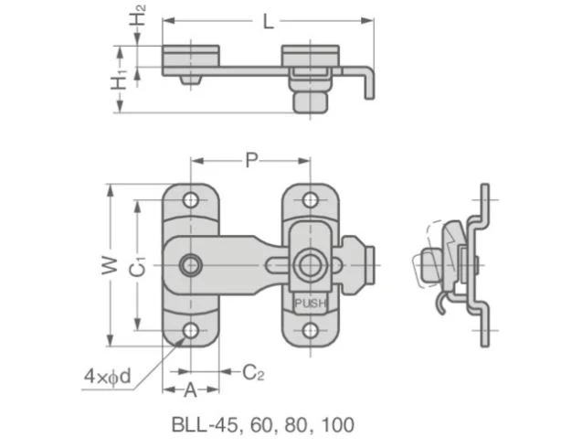 Spring Loaded Bar Latch Length 63mm - Polished S/Steel - Image 2