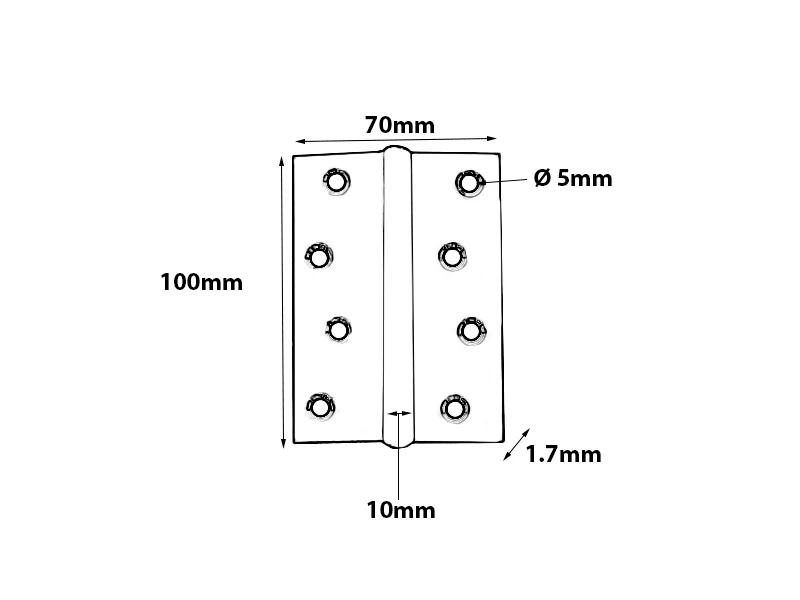 Steel Hinge H100 x W70 T1.7 Chrome Plated - Image 2