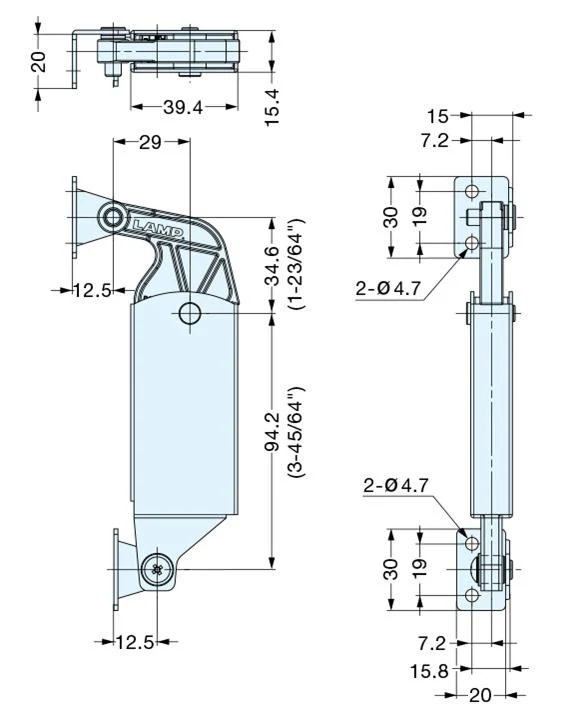 Sugatsune Medium Duty Spring Loaded Box Lid Stay - Back Mounted - Image 3