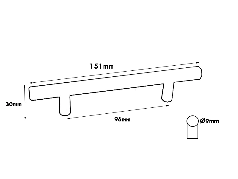 Pull T Bar Handle Hole Centres 96mm - Matt Nickel - Image 3